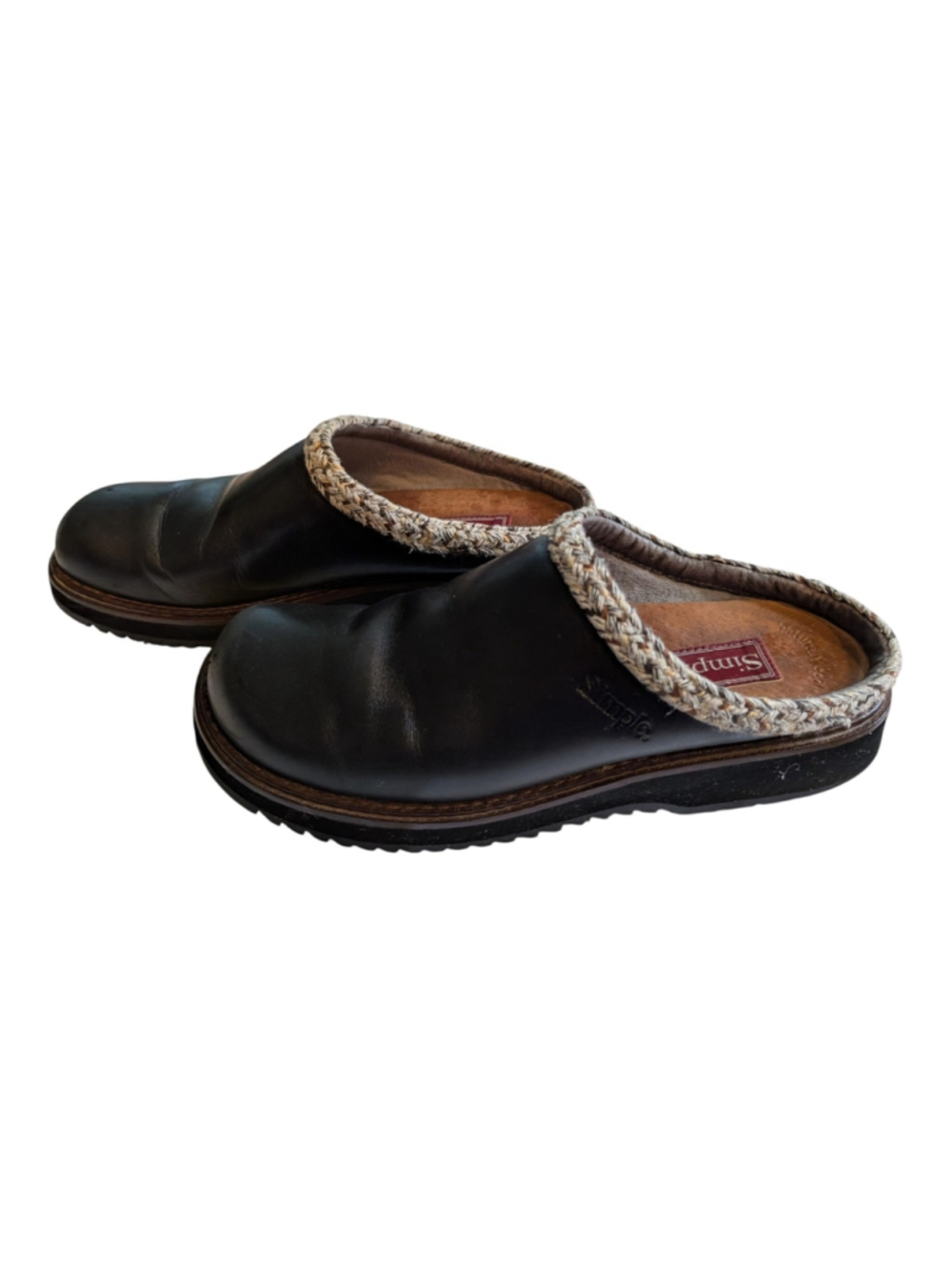 Simple Shoes Original Clog Womens Size 9 Black Leather Slip On Boho Indie Mule